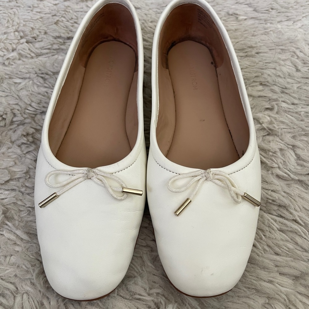 Nordstrom White Women's Flats with Bow Accent